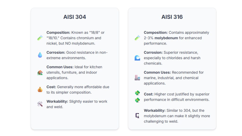 Differences between AISI 304 and AISI 316 Steel