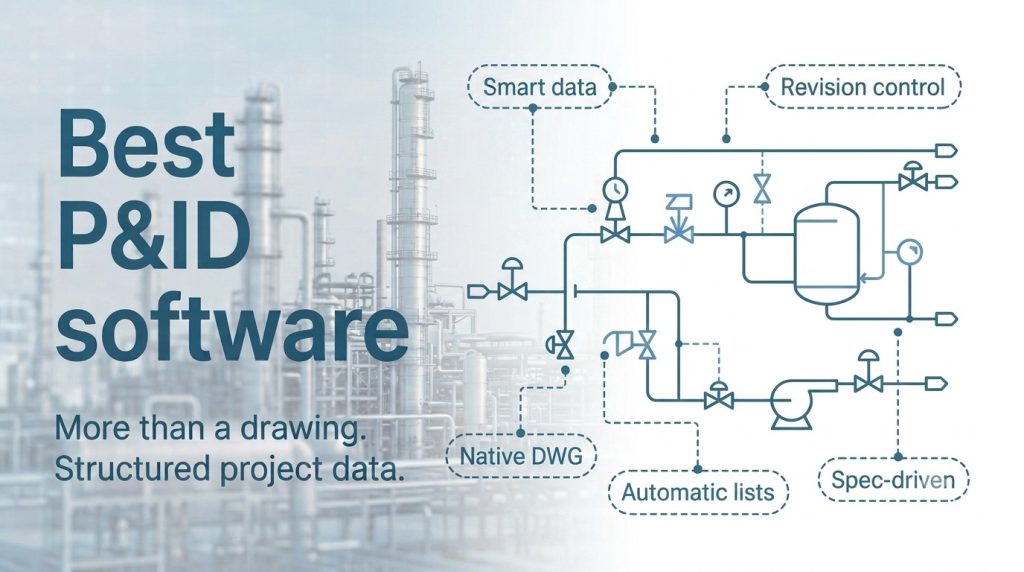 Best P&ID software with structured project data, native DWG, automatic lists, spec-driven design and revision control